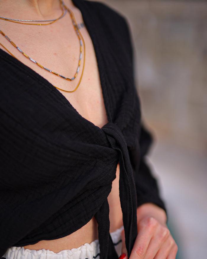 black wrap blouse