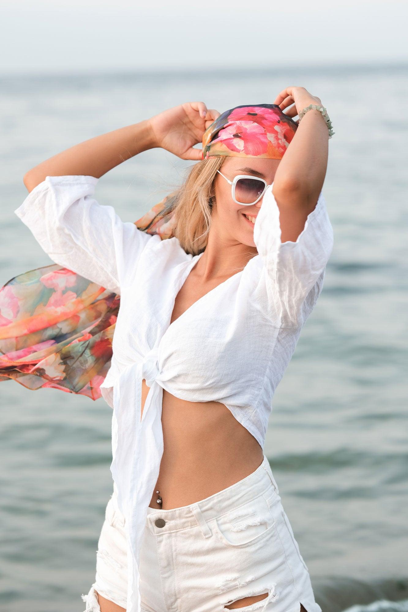 White Linen Tie Front Crop Top