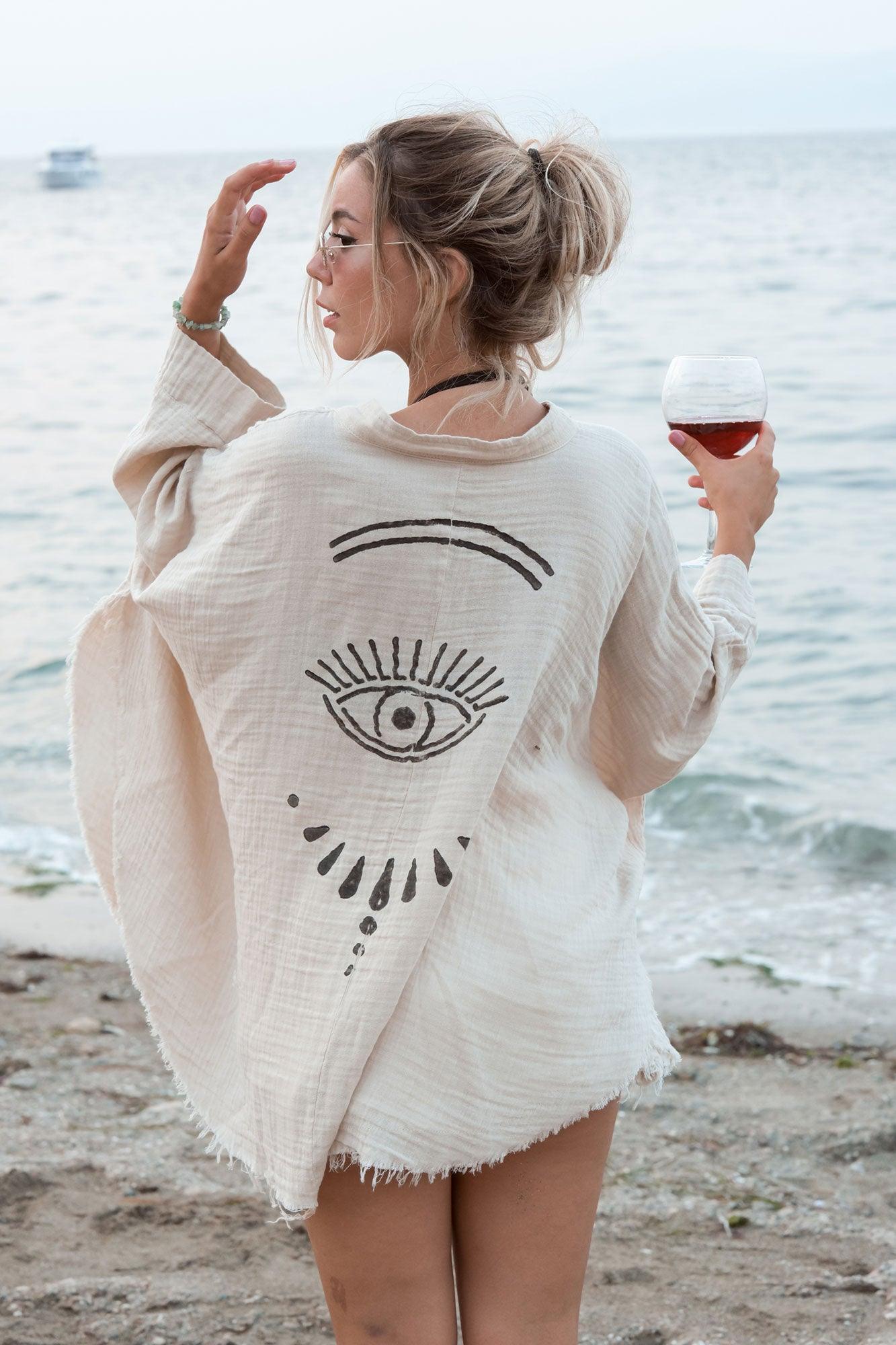 Evil Eye Organic Muslin Cotton Poncho