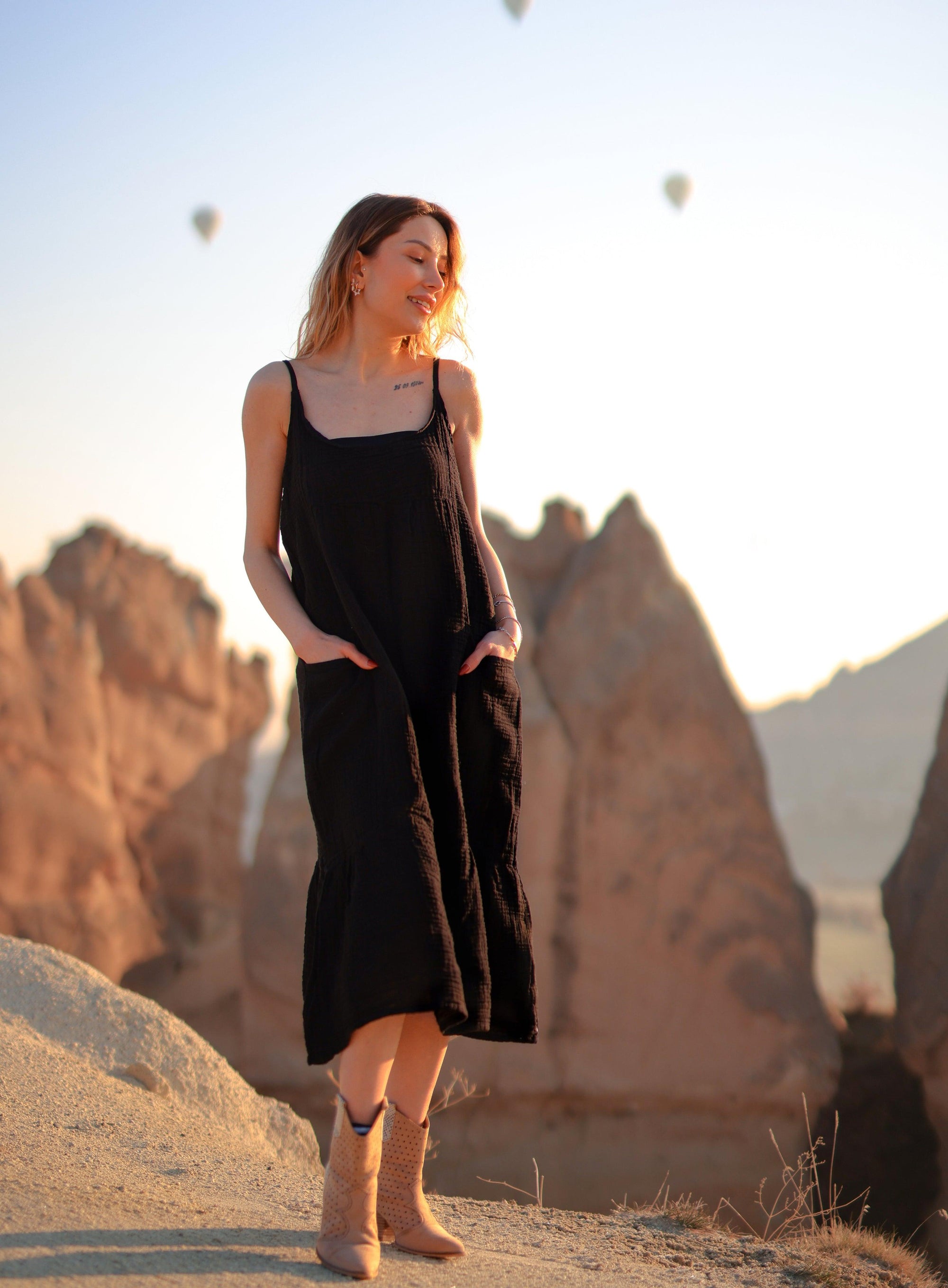 black long cotton dress