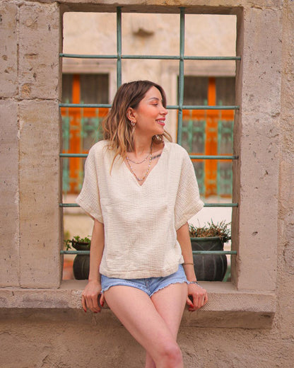 White V-Neck Blouse