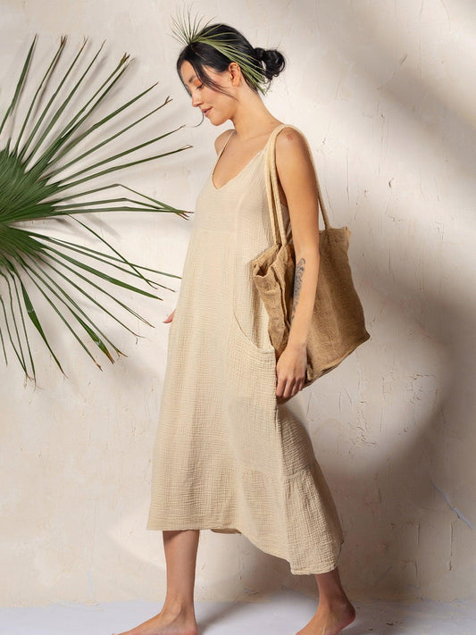 beige boho dress