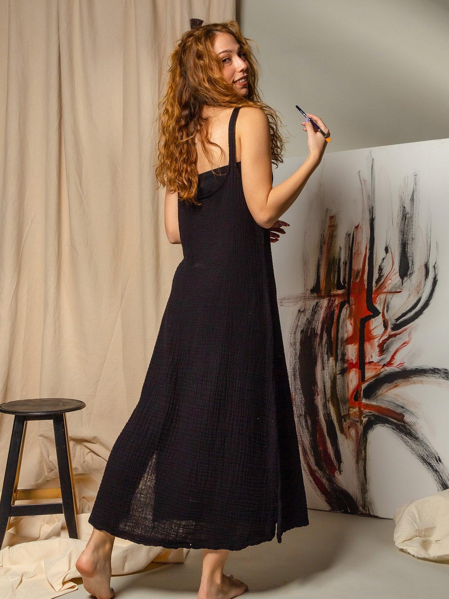 black cotton maxi dress