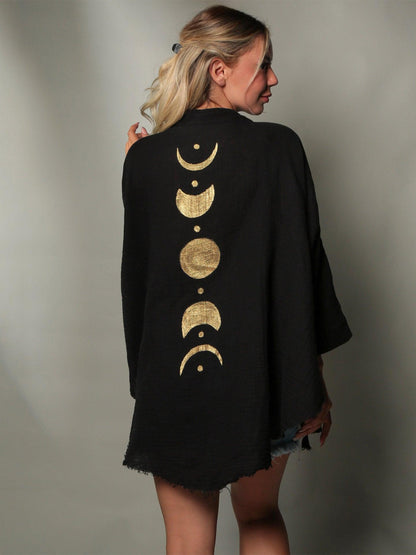 Green and Gold Moon Phase Short Kimono Robe