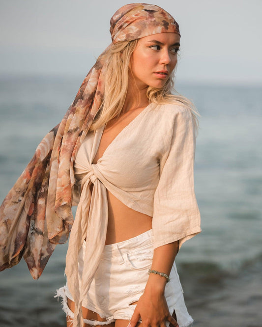 Beige Linen Wrap Top