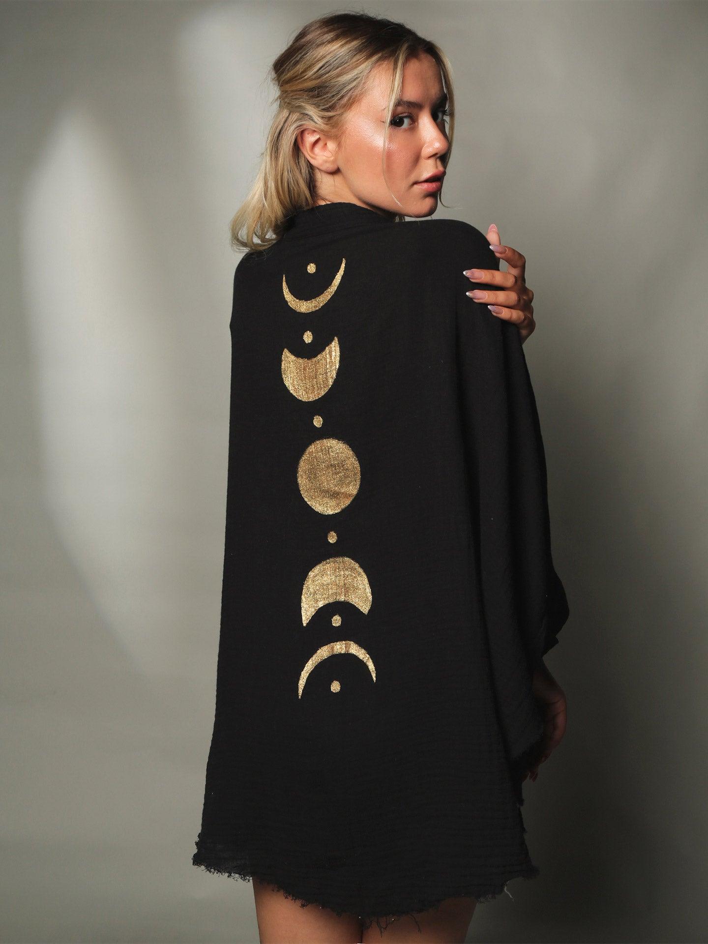 Black and 2024 gold kimono dress