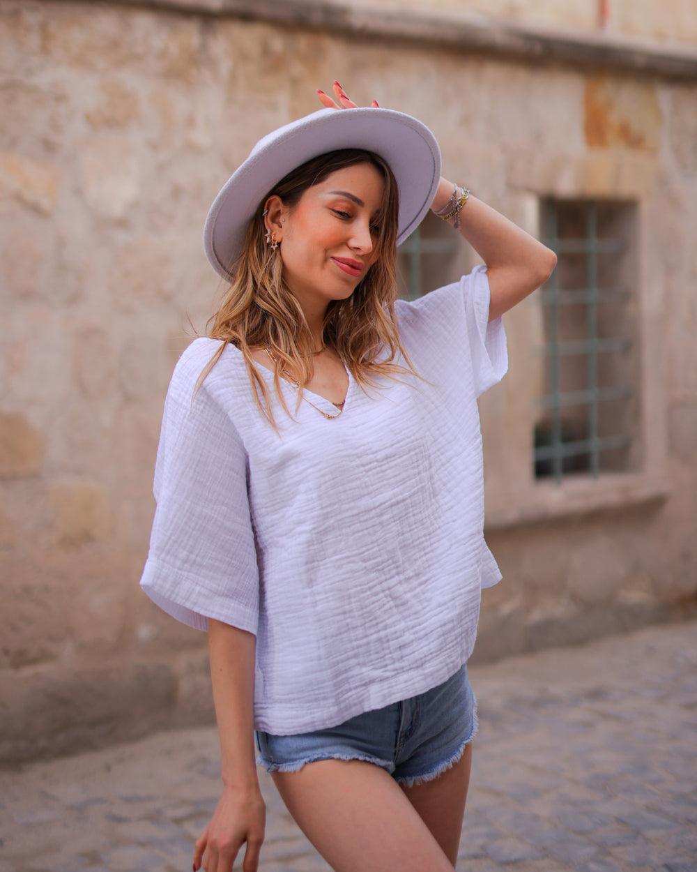 white v neck blouse